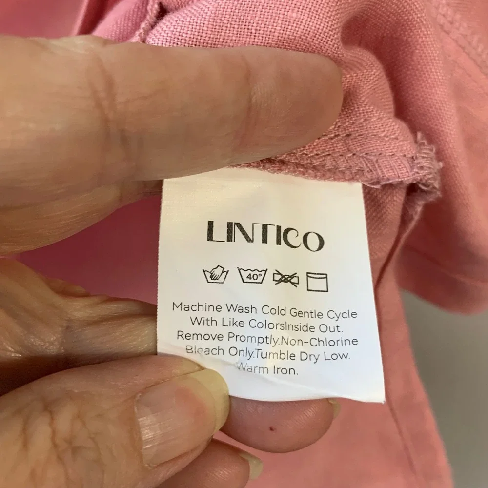 Lintico Pink European Linen Peter Pan collar split-vneck 3/4‎ sleeves. Size M - Picture 9 of 10